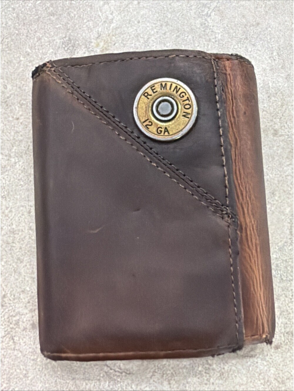 Vtg Remington Mens Brown Leather Trifold Wallet 12 GA  Shotgun Shell Western